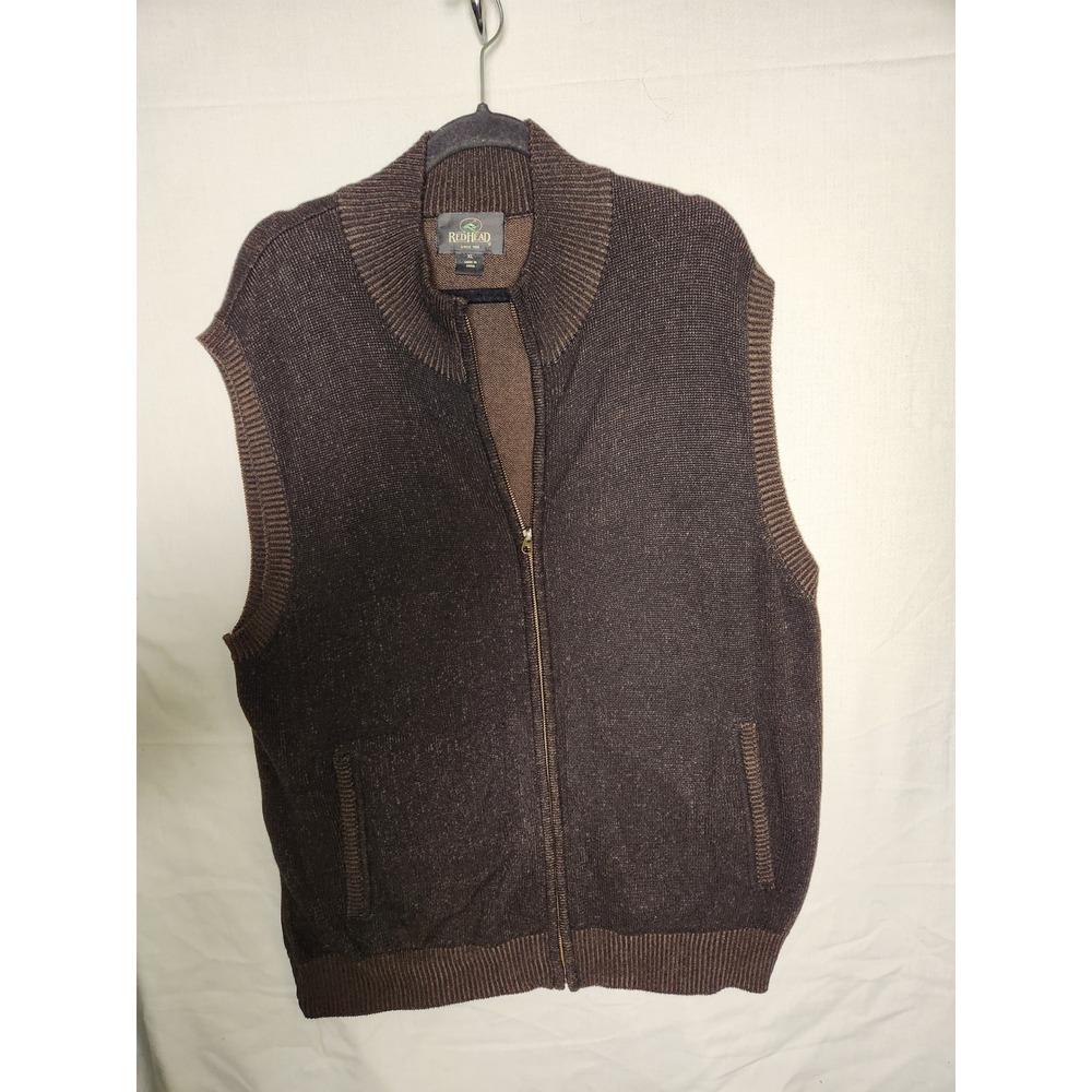 RedHead Mens XL Brown Full Zip‎ Mock Neck Cotton Blend Knit Sweater Vest